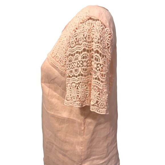 J. Crew Peach Linen & Lace Blouse Sz 10 (Medium) Womens 100% Linen - Picture 6 of 9